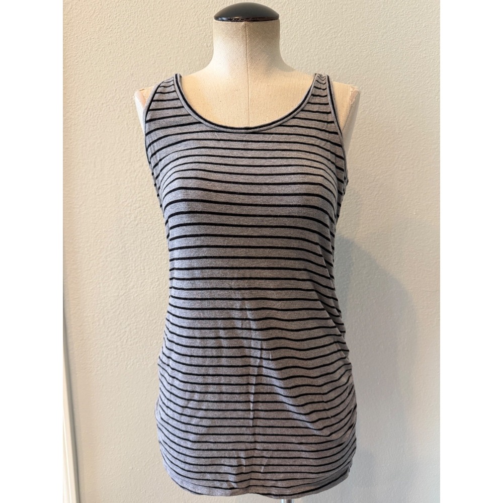 Motherhood Maternity Women's S Gray Black Striped Sleeveless Ruched Tank Top